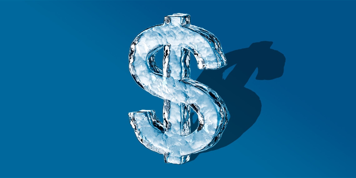 A dollar sign made of ice