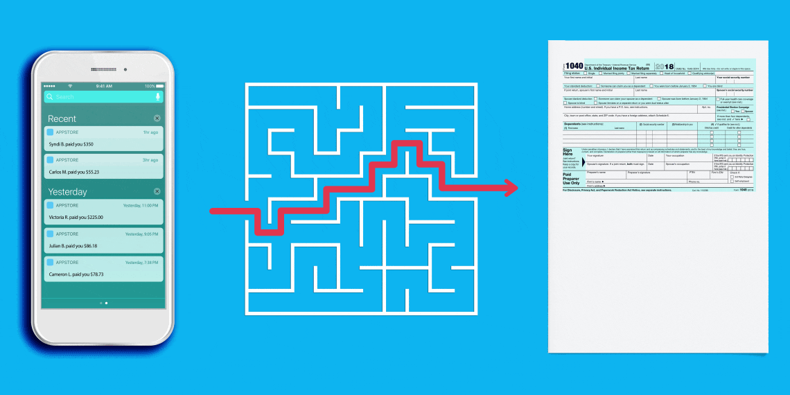 A scrolling phone and a tax form.